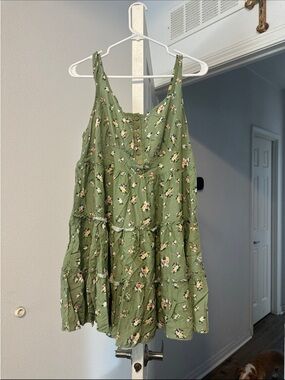 SHEIN Olive Green Floral Tiered Sundress